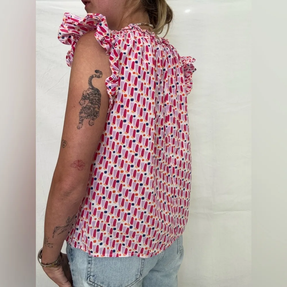 Pink and Red Patterned Ruffle Top - Image 6