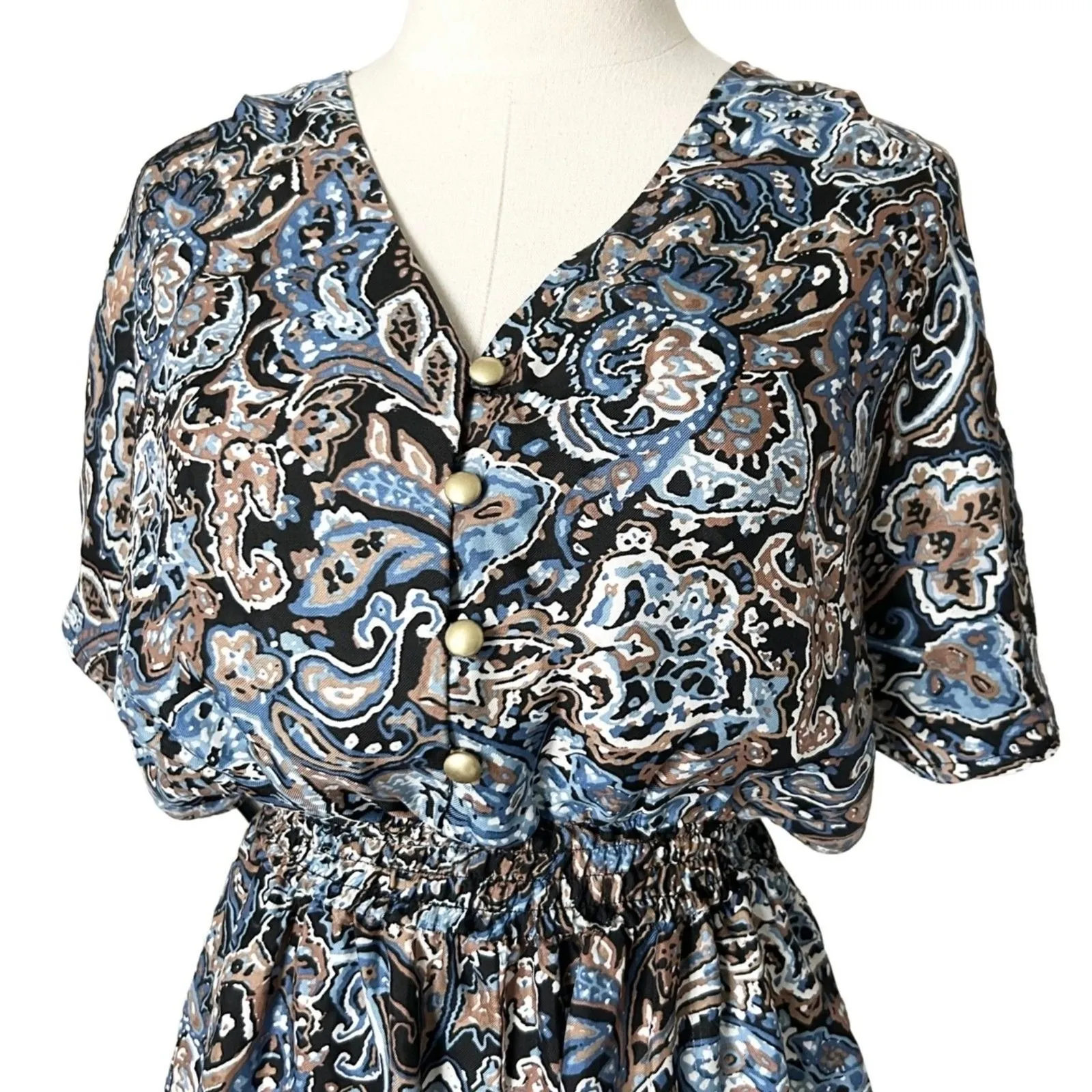 J McLaughlin Marea Wide Leg Jumpsuit Black Blue Paisley Print Silk Size Medium - Image 3