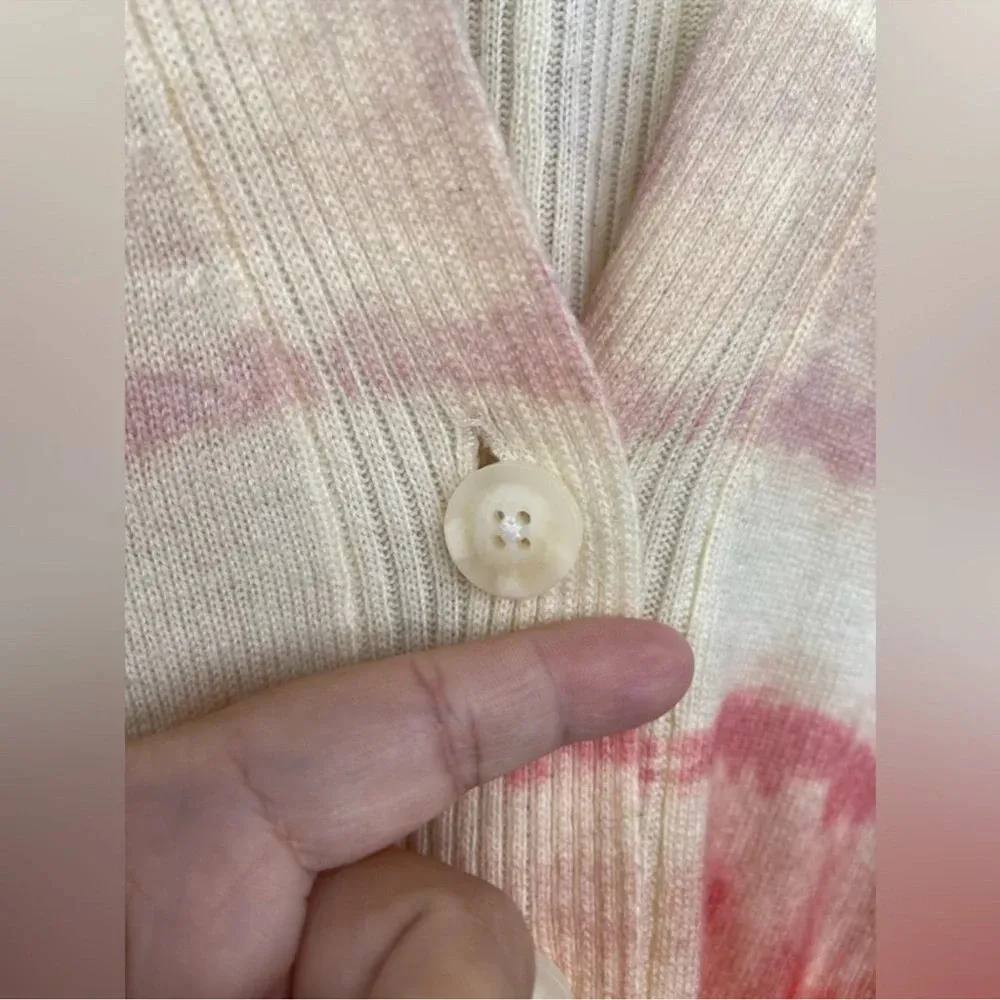 Allsaints Marea Tie Dye Cardigan Sweater Merino Wool Rainbow Pink Cream New M - Image 7