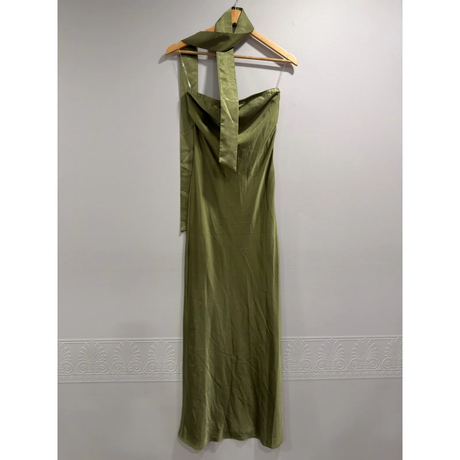 SNDYS Angelina Neck Tie Maxi Dress Old Money Minimalist Olive Elegant Maxi NWT S Green - Image 2