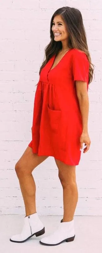 Babydoll Shift Dress Red - Image 4