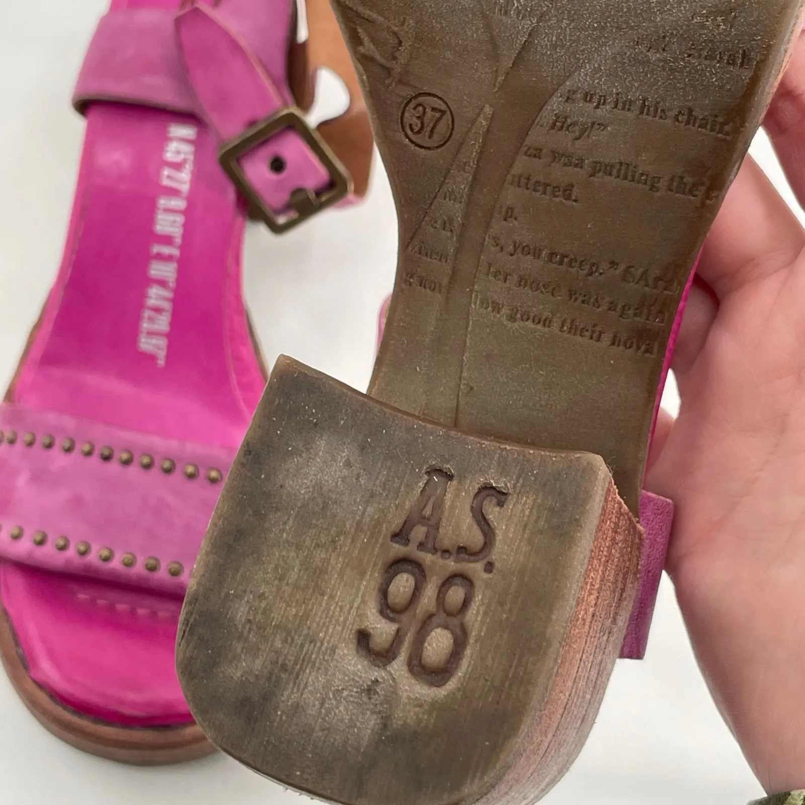 A.S.98 Arvin Block Heel Sandals Fuchsia Hot Pink Studded Leather Size EU 37 - Image 9