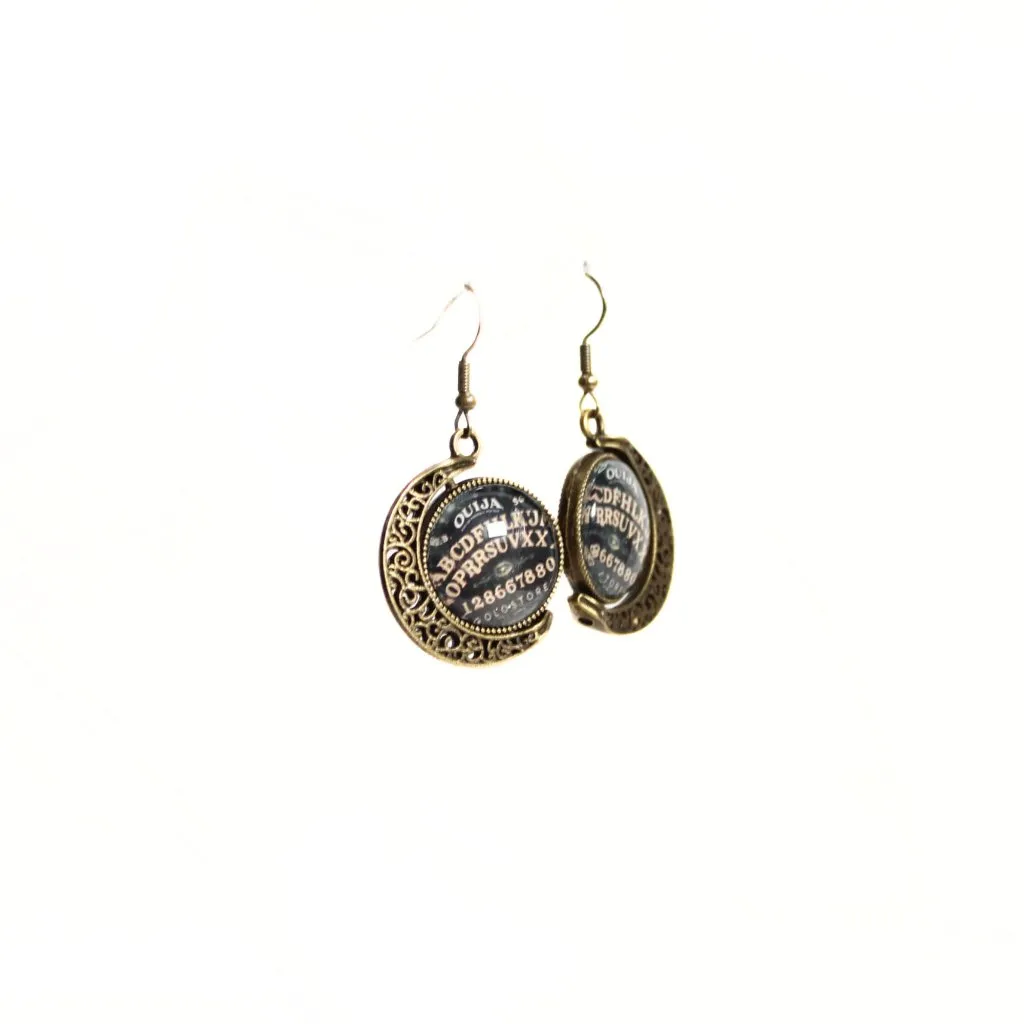 The Séance Moon – Bronze Victorian Spirit Board Earrings Witchy Gothic Filigree - Image 4