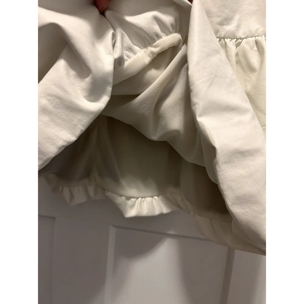 White Faux Leather V Neck Sleeveless Tank Large Cowgirl Preppy Bachelorette - Image 3