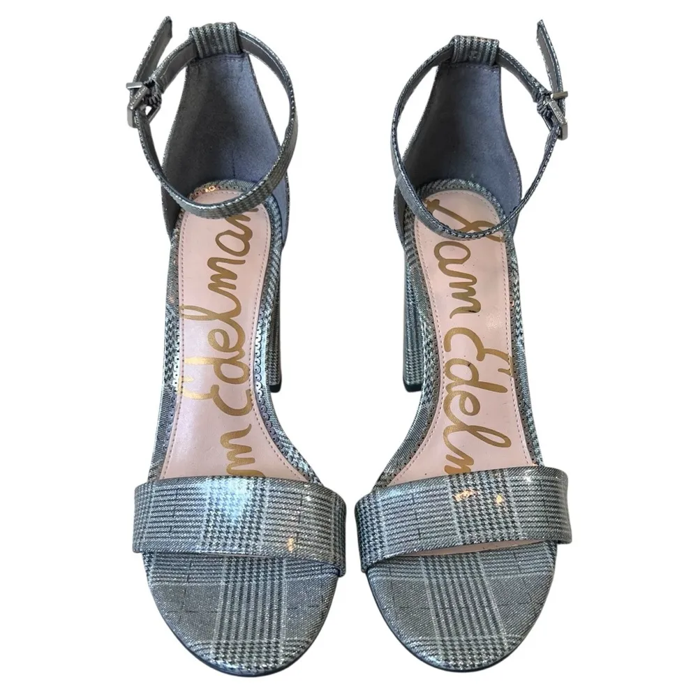 Sam Edelman Yaro Pewter Plaid Houndstooth Sandals Heels - Image 3