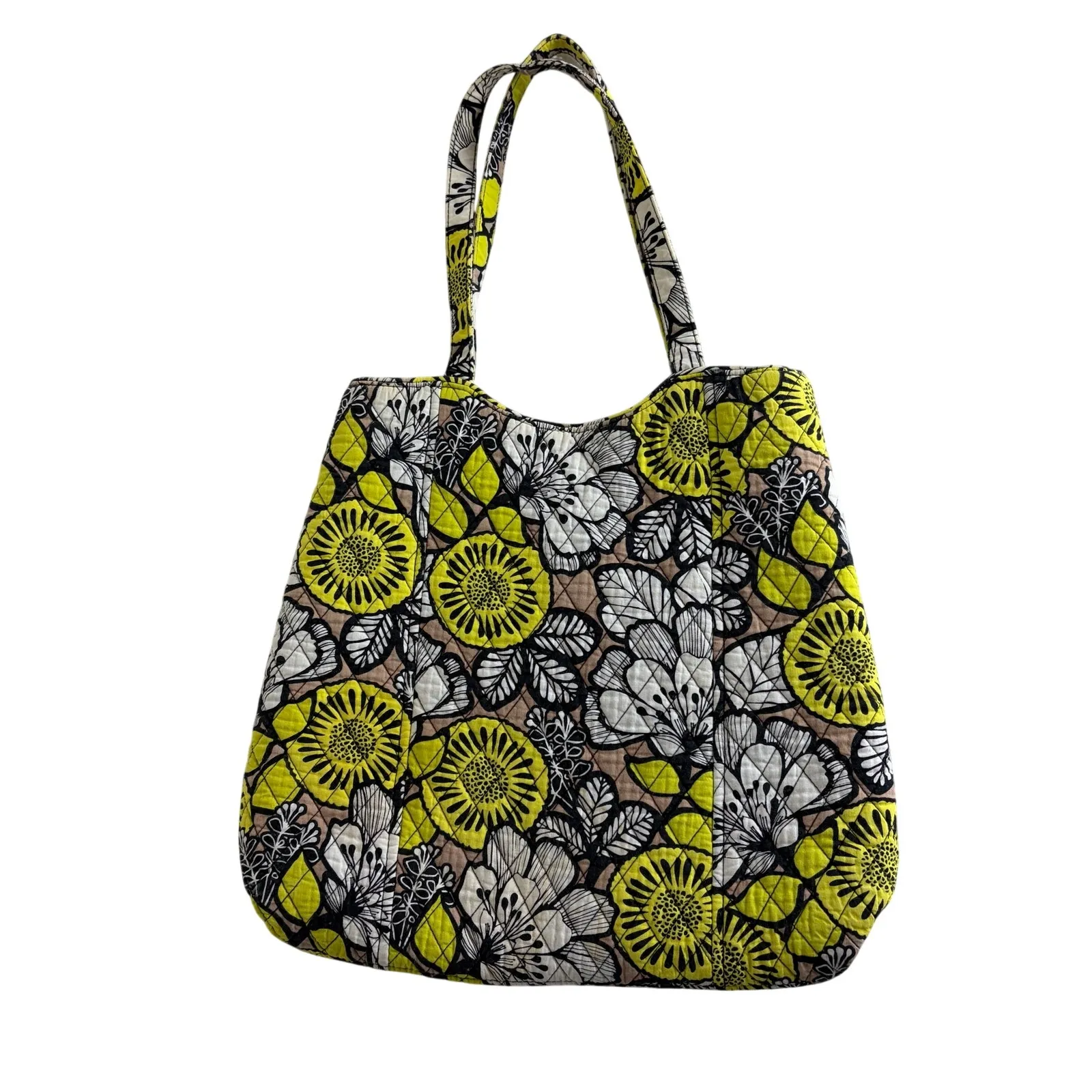 Vera Bradley Tote Bag Yellow White Black Floral Magnetic Snap Closure Quilted - Image 2