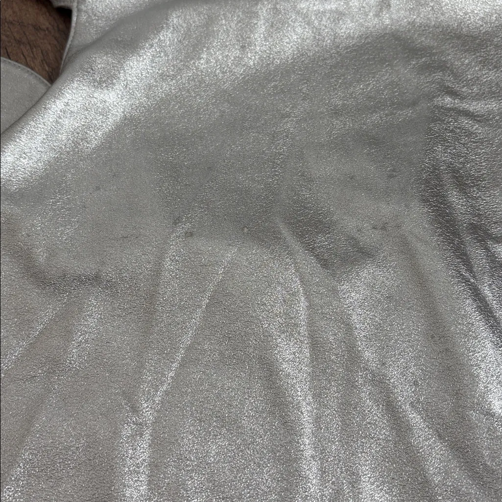 ANNA SUI Silver Iggy Faux Leather Mini Dress Tie Back Cutout Shiny Metallic Sz 4 - Image 15