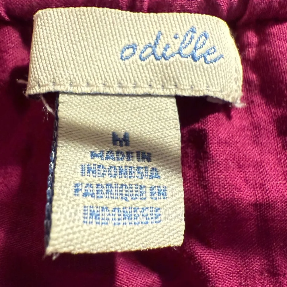 Anthropologie Odille 100% Cotton Fuchsia Magenta Pink Lagenlook Skirt Silk Bow M Size M - Image 3