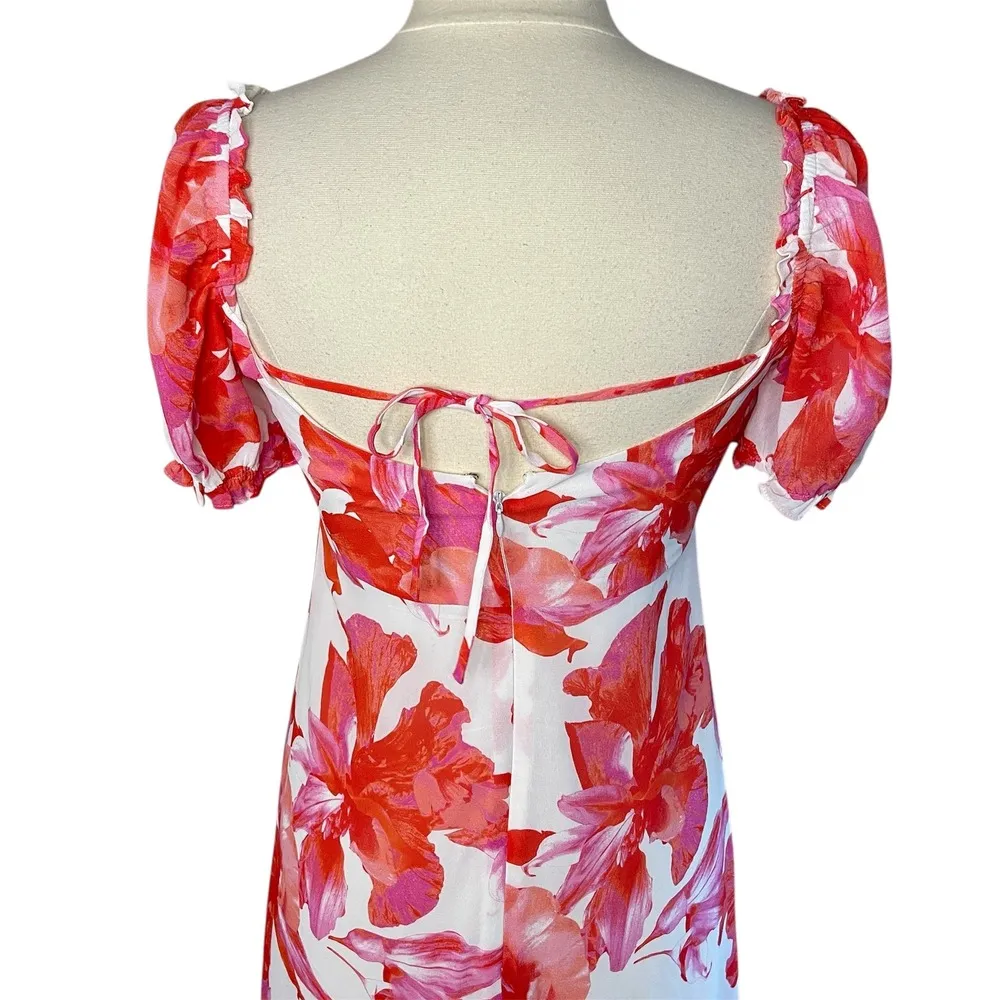 NWT‎ WAYF Felicity Floral Pink Midi Dress in Coral Pink Hibiscus, Small - Image 5