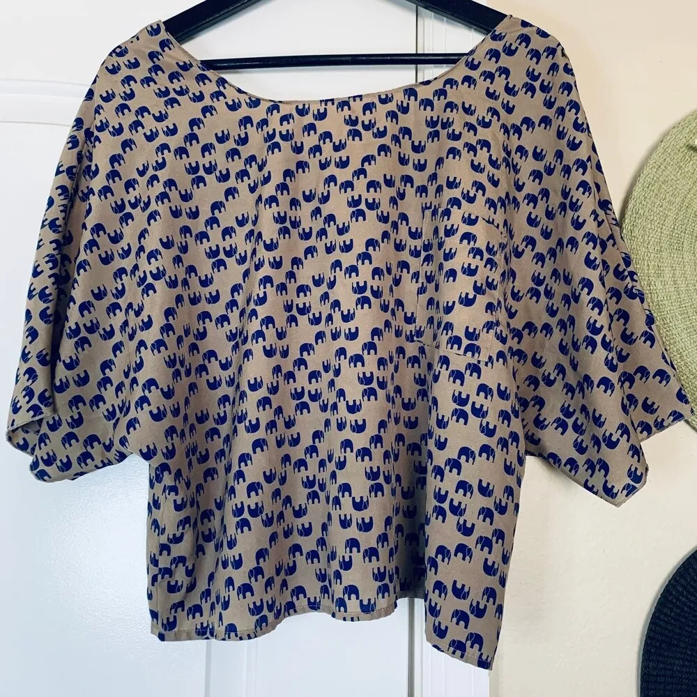 xhilaration Golden Brown Aztec Tribal Elephant Print Dressy Silky Top | Size M/L Gold Size M - Image 2