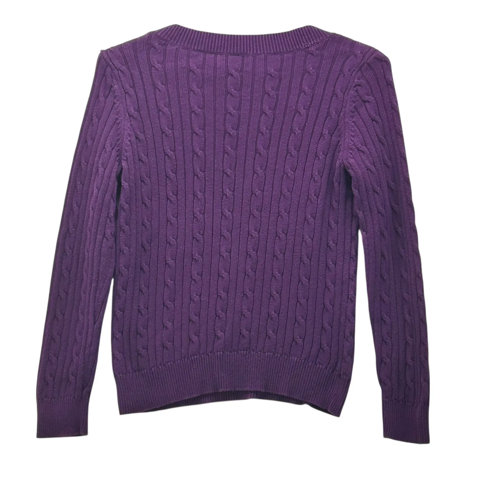 Chaps Cable Knit Sweater Large Purple Preppy - Image 2