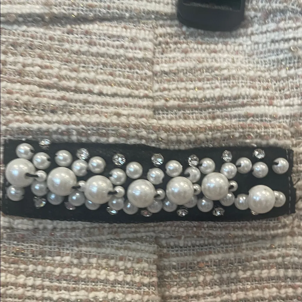 Elegant Beige Tweed Skirt with Pearl Accents like new - Image 2