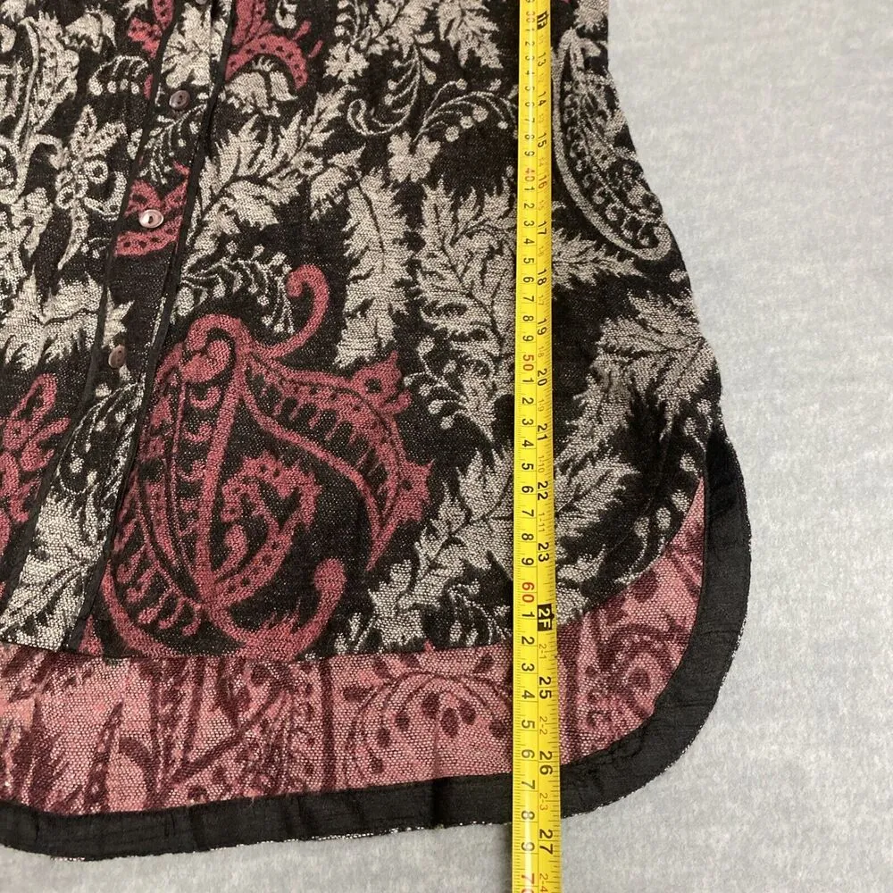 Soft Surroundings Jacquard Shirt Women XS Black Red Paisley Collared Chatnam Top - Image 12