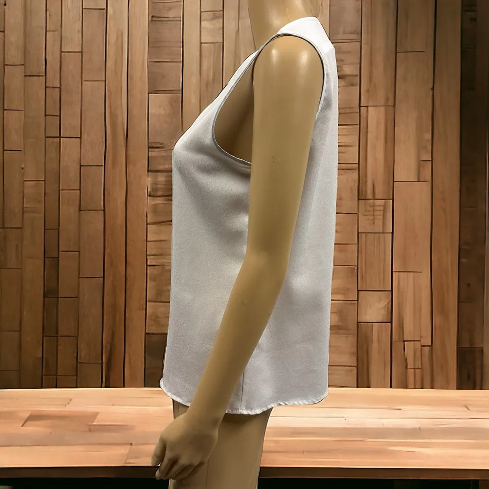 Calvin Klein White Black Silver Sleeveless Split Neck Blouse Womens Small - Image 5