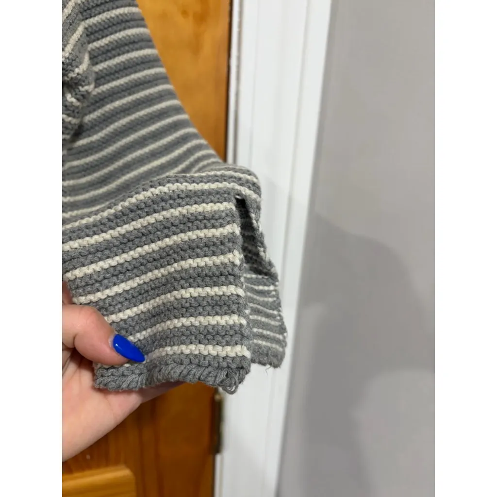 FRAME Striped Cotton Knit Sweater Gray Cream Women’s M Minimalist Chic - Image 2