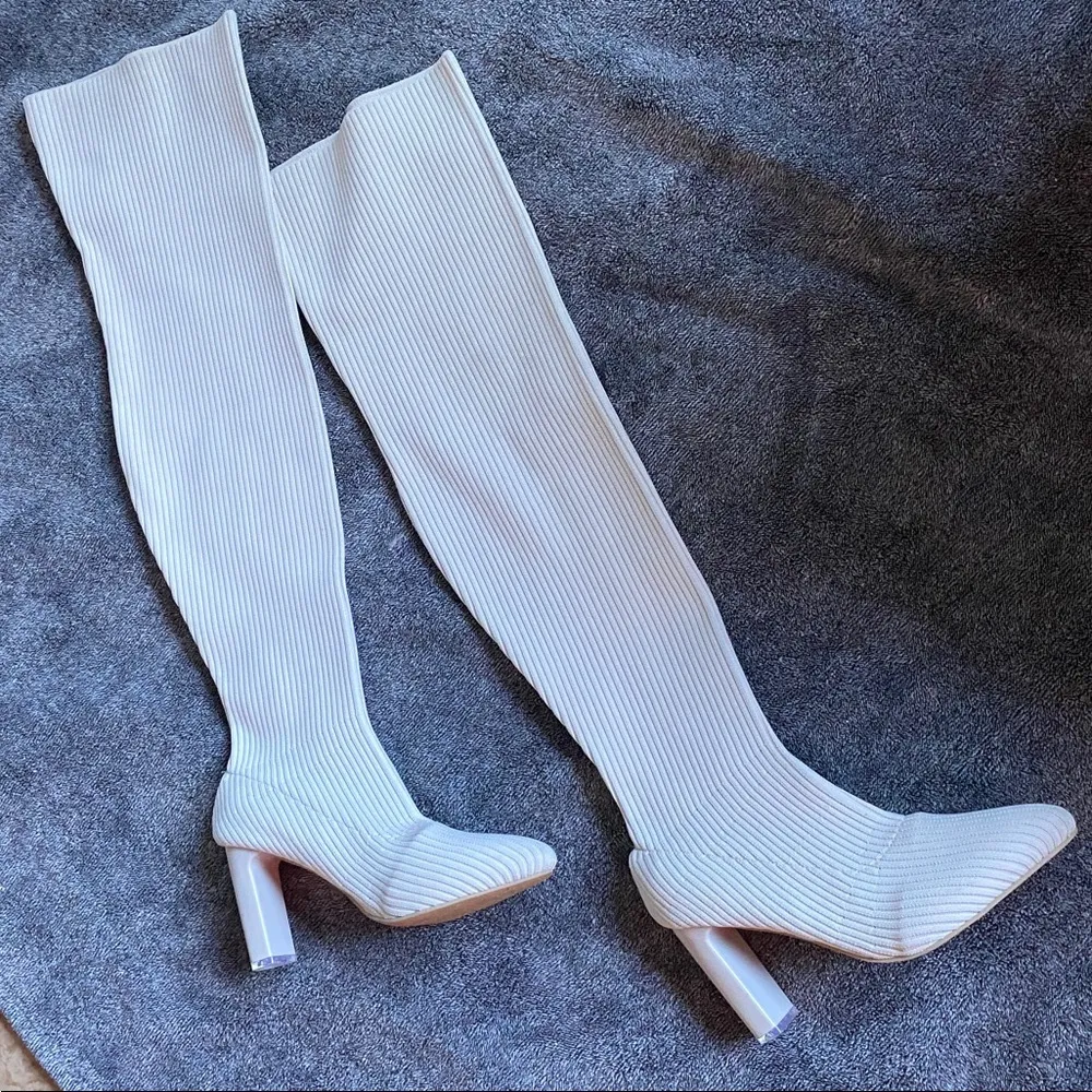 SHEIN White Over the Knee Boots - Image 3