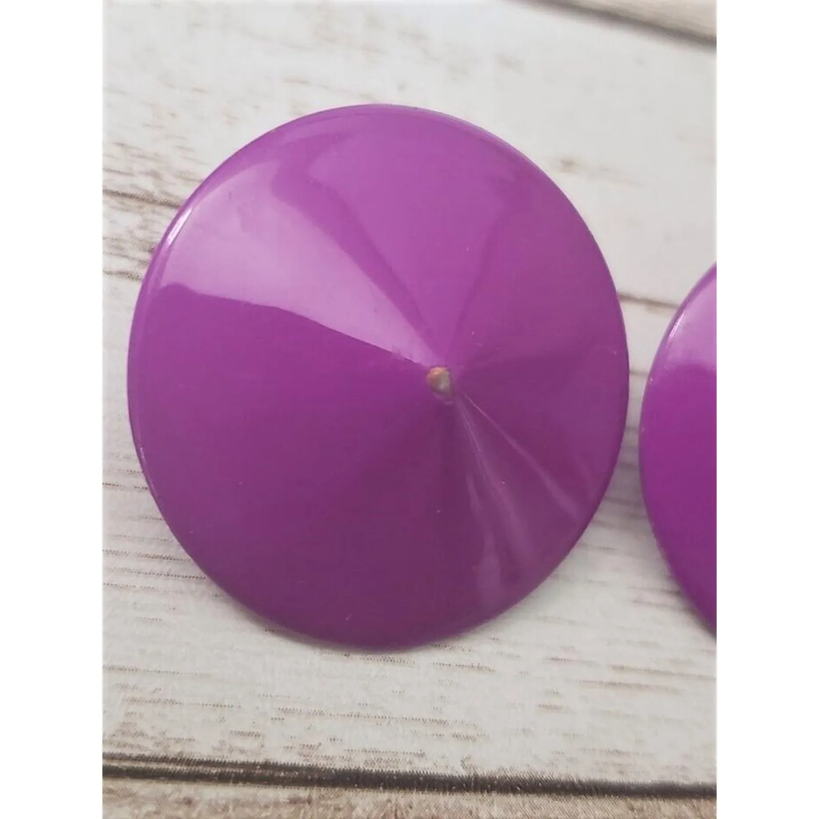 Vintage Clip On Earrings Large Purple/Magenta Circle with Pointed Dome 1.25" Purple - Image 3