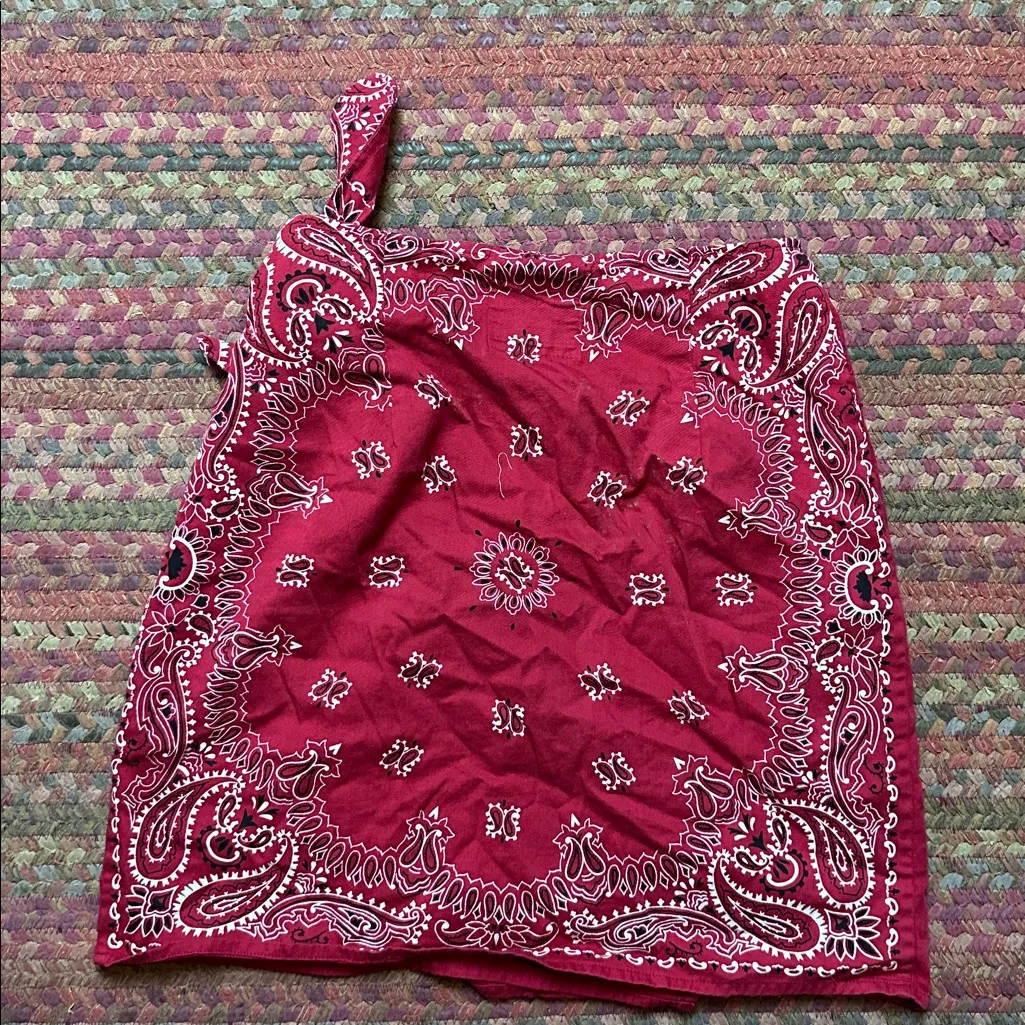 VTG RED BANDANA WRAP MINI SKIRT WESTERN COWGIRL Size XS - Image 4