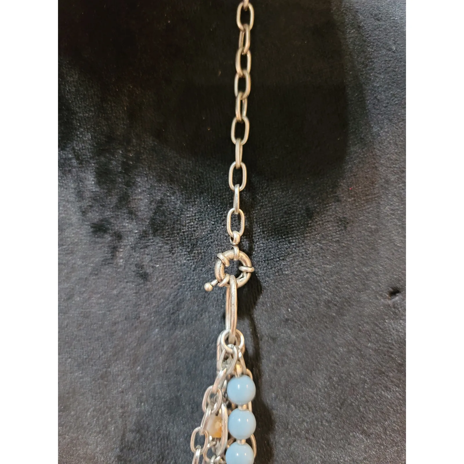 Womens Multi Layer Beaded Charm Necklace Toggle Lock Pastel Blue And Green Beads Silver - Image 6