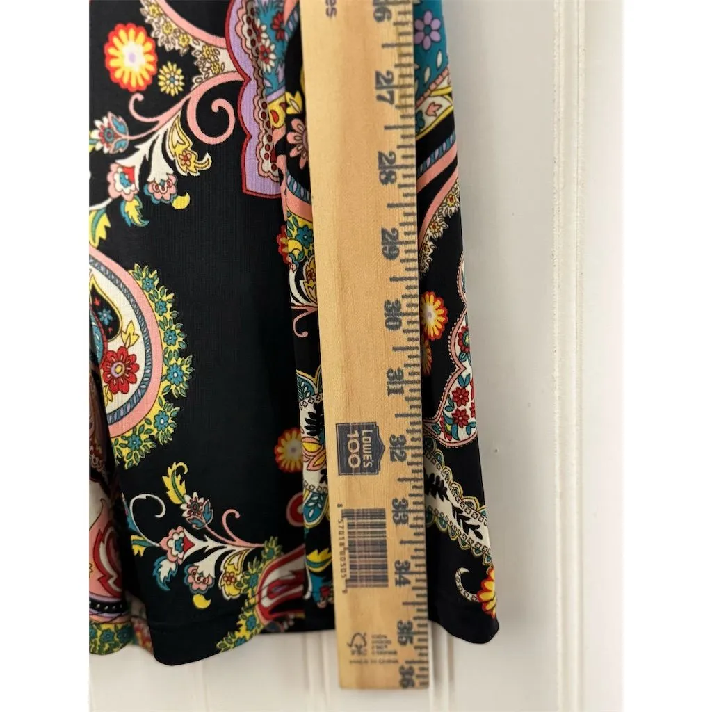 VTG Y2K Lipstick Paisley Mini Dress Empire Waist Stretch Cap Sleeve Black Size M Blue Size M - Image 5