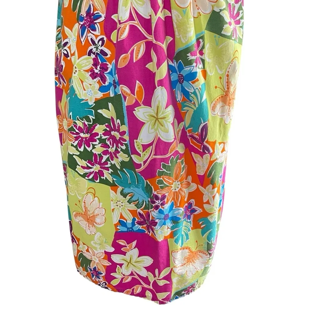 NATIONAL Tropical Floral Butterfly Print Cotton Patio House Dress, Medium Pink - Image 7