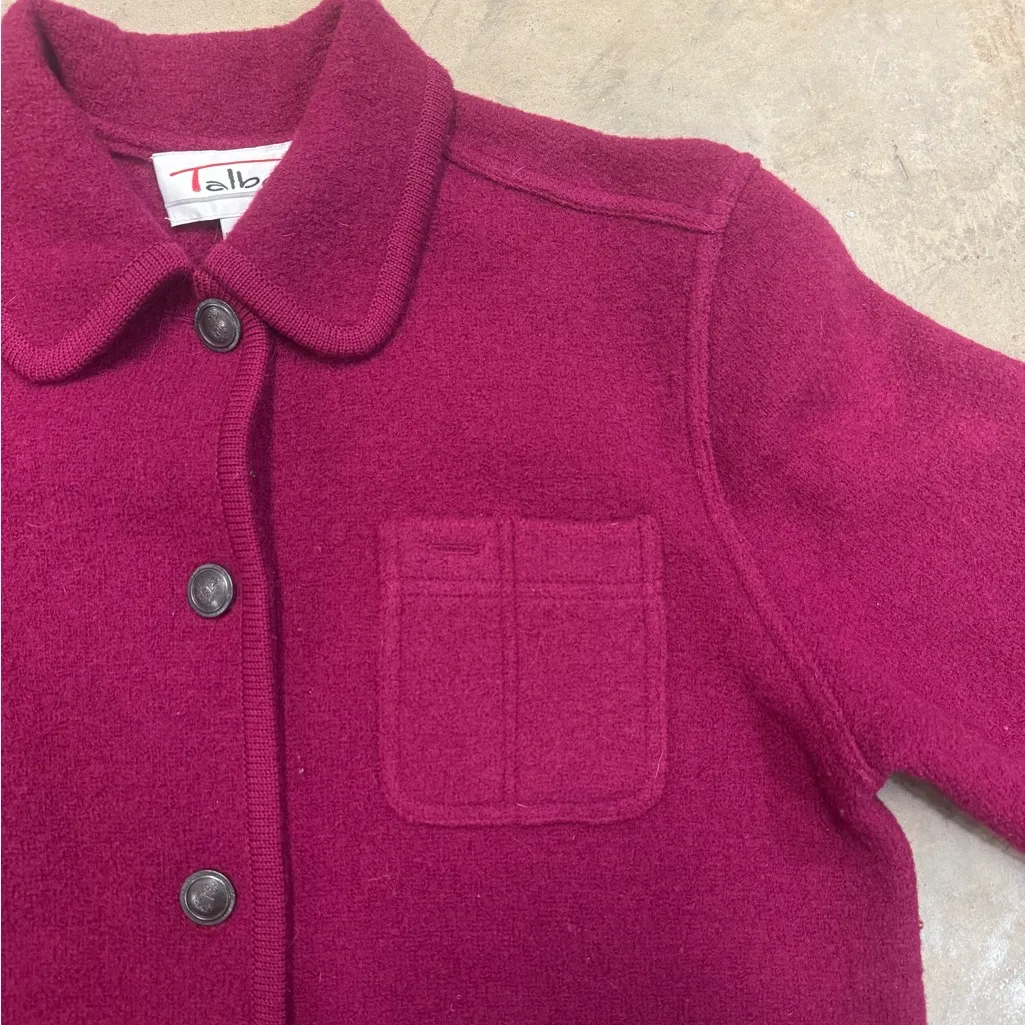 Talbots Vintage Magenta Wool Button Up Pocket Pea Coat Sz M - Image 6