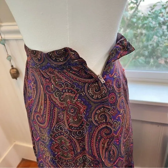 Burgundy Skirt 90s Y2K DARK Academia Midi Skirt Dark Paisley‎ Library Poet Purple - Image 12