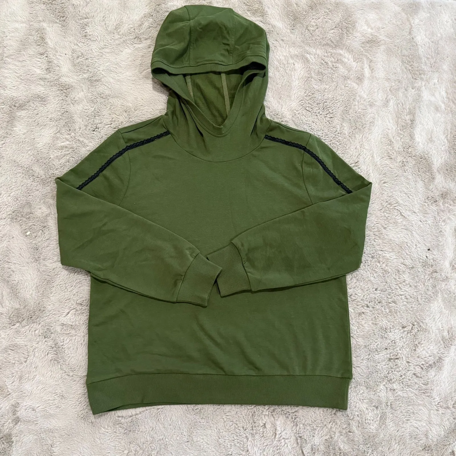 J Jason Wu Womens French Terry‎ Hoodie Size M Olive Lace Trim Outdoor Luxury - Image 2