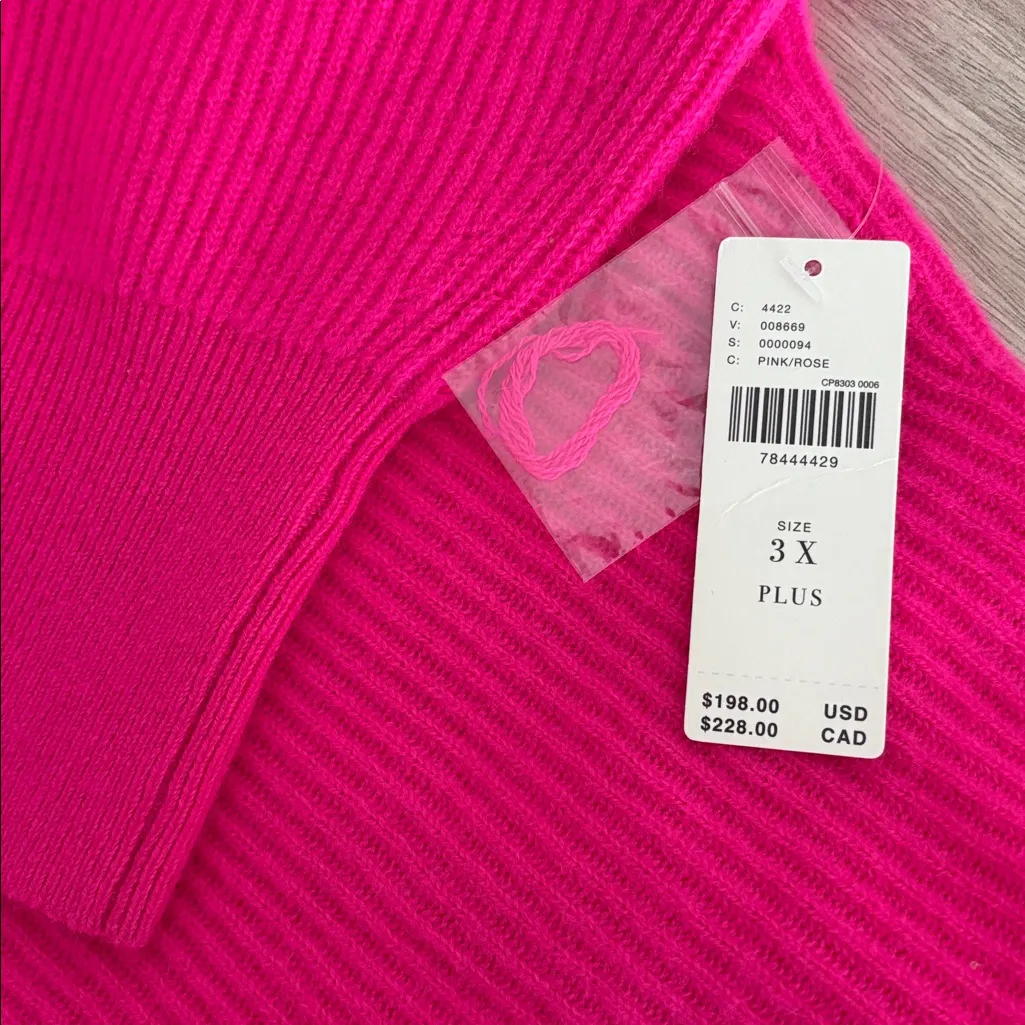 PILCRO Cashmere Ribbed Funnel Neck Sweater Hot Pink Women’s Size 3x Turtleneck - Image 6
