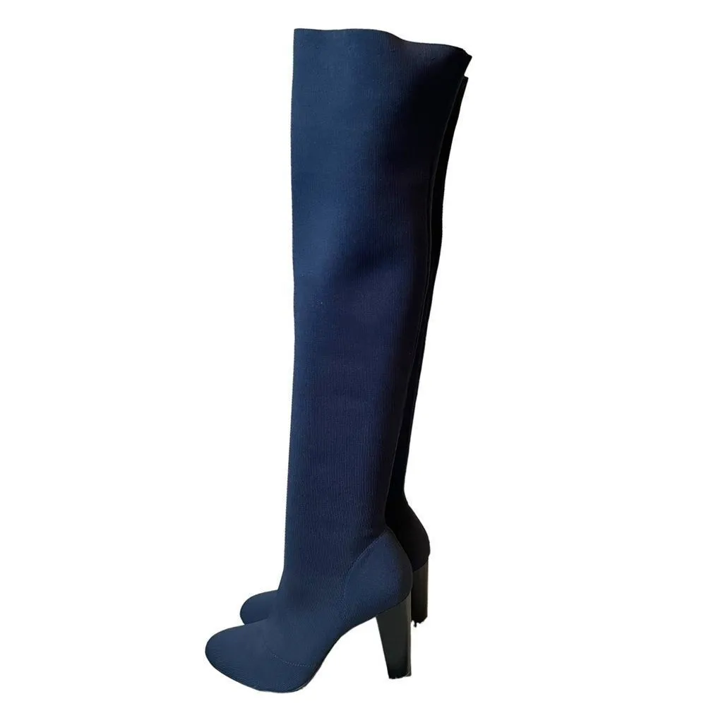 Charles By Charles David Simone Navy Blue Over-The-Knee Stretch Knit Boots - Image 3