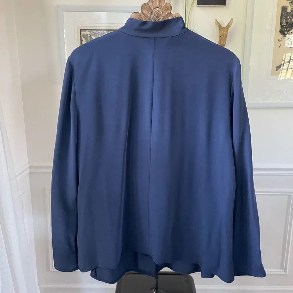 Patrick Christopher Dark Blue 100% Silk Band Collar Gold Button Blouse 18W - Image 8