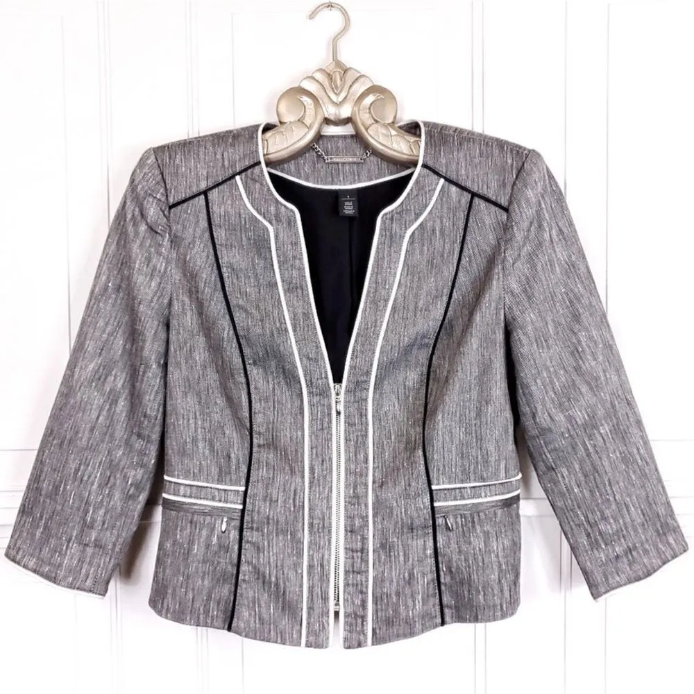 WHITE HOUSE BLACK MARKET Jacket 4 Lightweight Textured Linen Blend Stretch Zip - Image 3