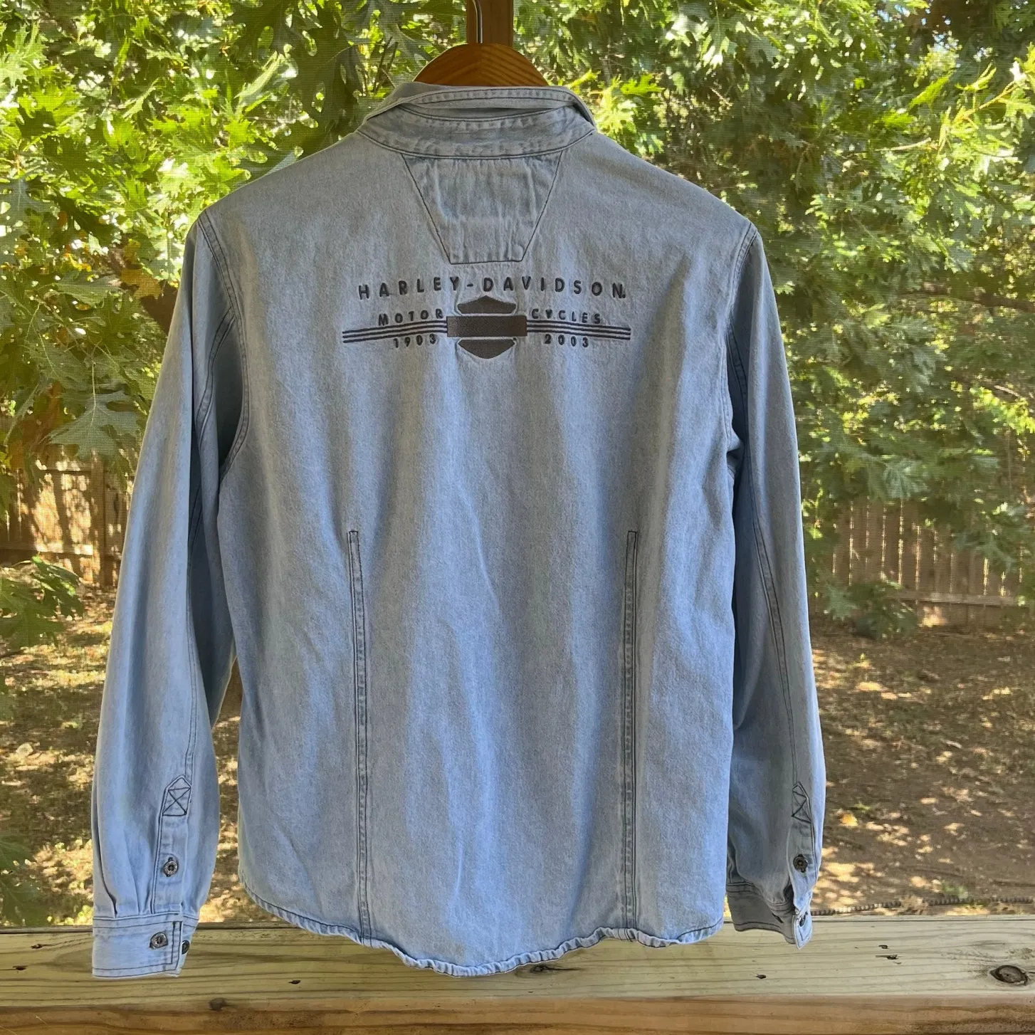 Harley Davidson Women's Vintage Centennial Long Sleeve Denim Shirt Size L Blue Size L - Image 2