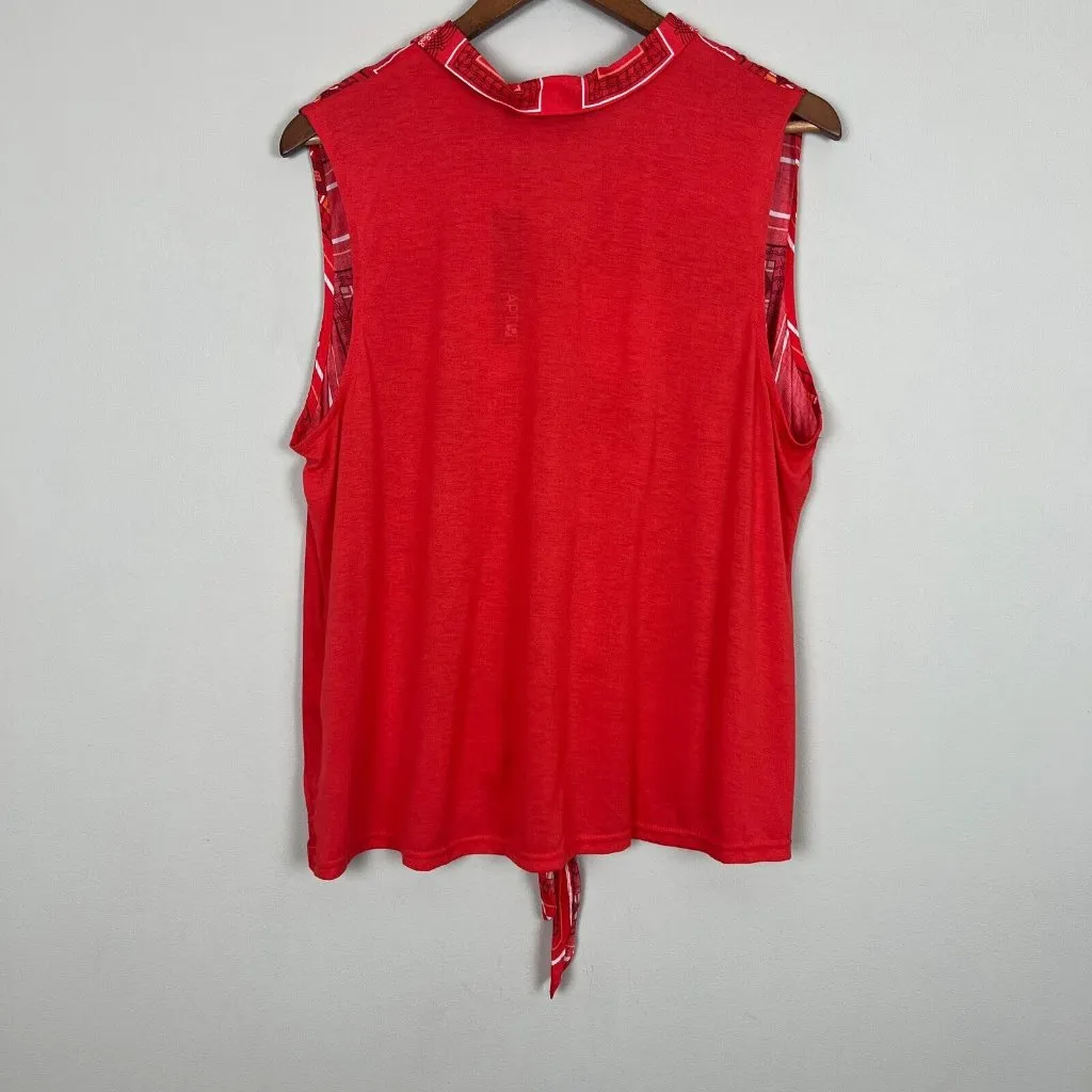 APT 9 Top Womens XL Red Bandana Tie Front Sleeveless‎ Southwestern Button Collar - Image 6