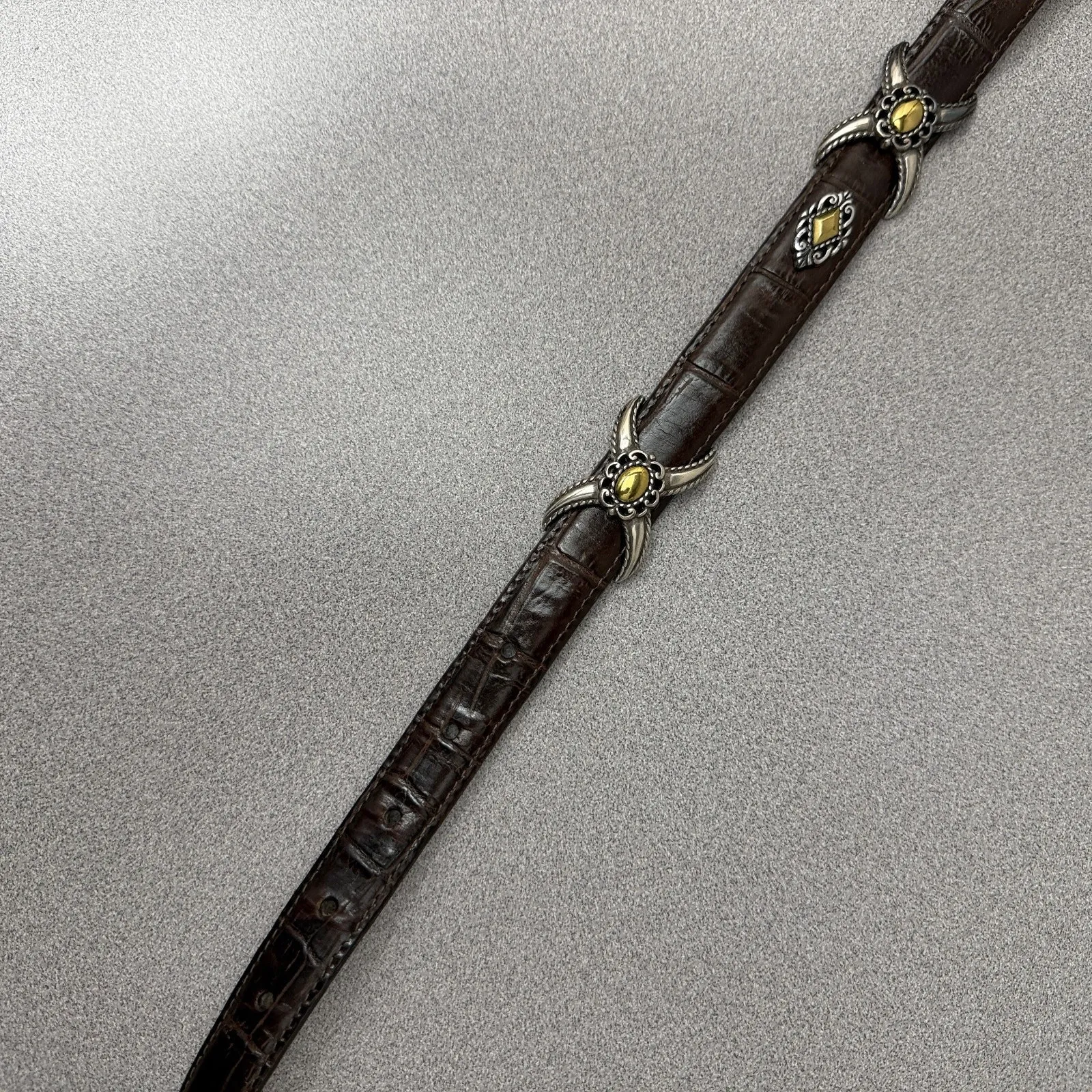 Brighton Leather Belt Womens Large Black Croc Embossed Metal Buckle Medallion 1" - Image 4