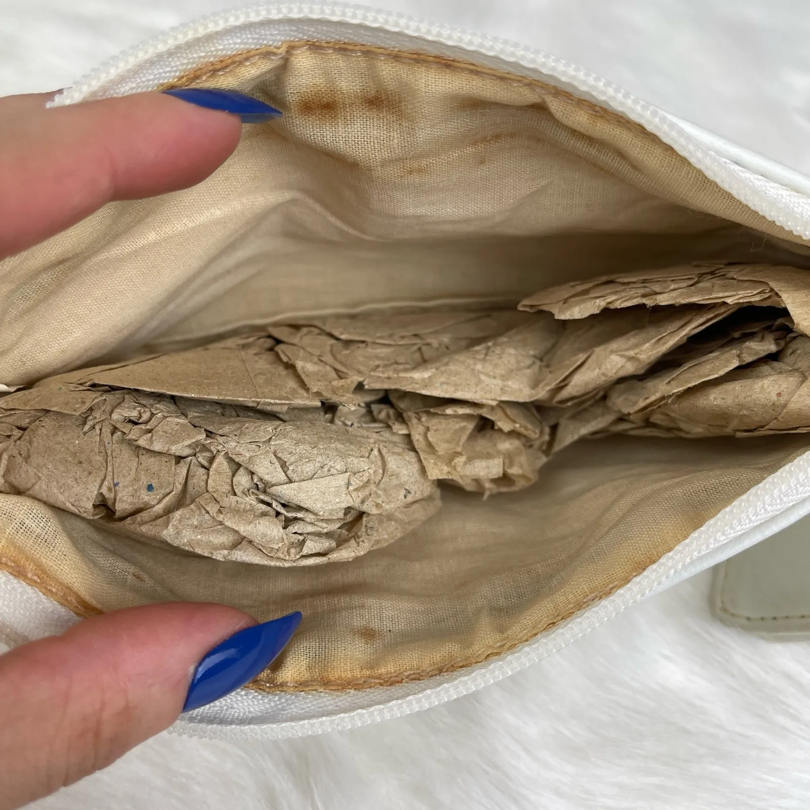 VTG 70s 80s White Leather Makeup Bag Travel Purse Coin Pouch Cosmetic Case - Image 9