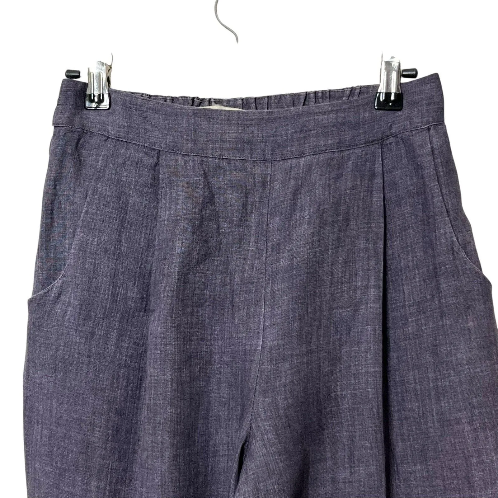 7115 by Szeki 100% Linen Pleated Trousers Pants Women’s Size Small Relaxed Fit Blue - Image 4