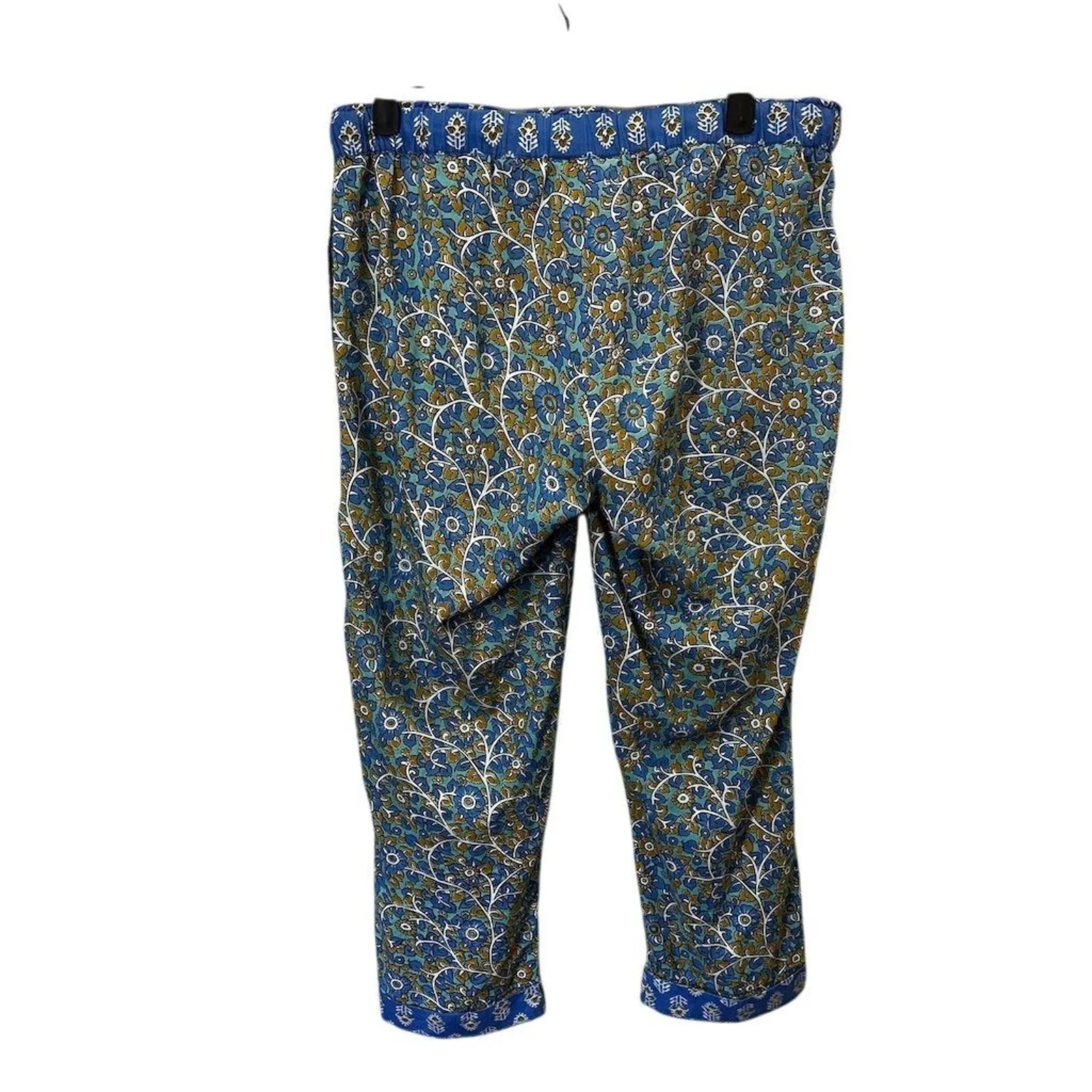 Sundance Pants Sz XS Blue Green Pull On Cropped Floral Boho Cottage Core Cotton - Image 4