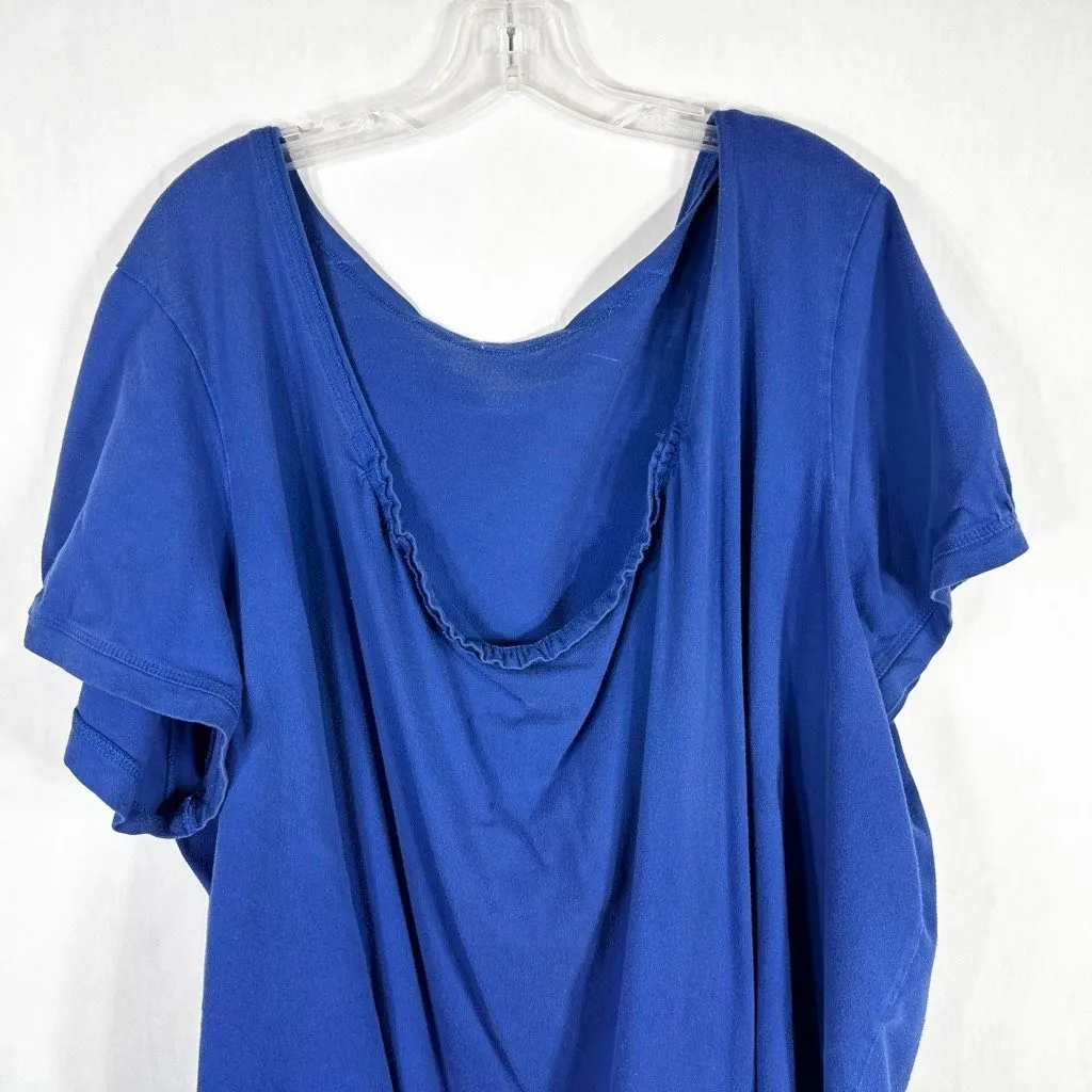 Woman Within Plus Size 4X 34W 36W Top Blue Scoop Neck‎ Short Sleeve Cotton 889 - Image 3