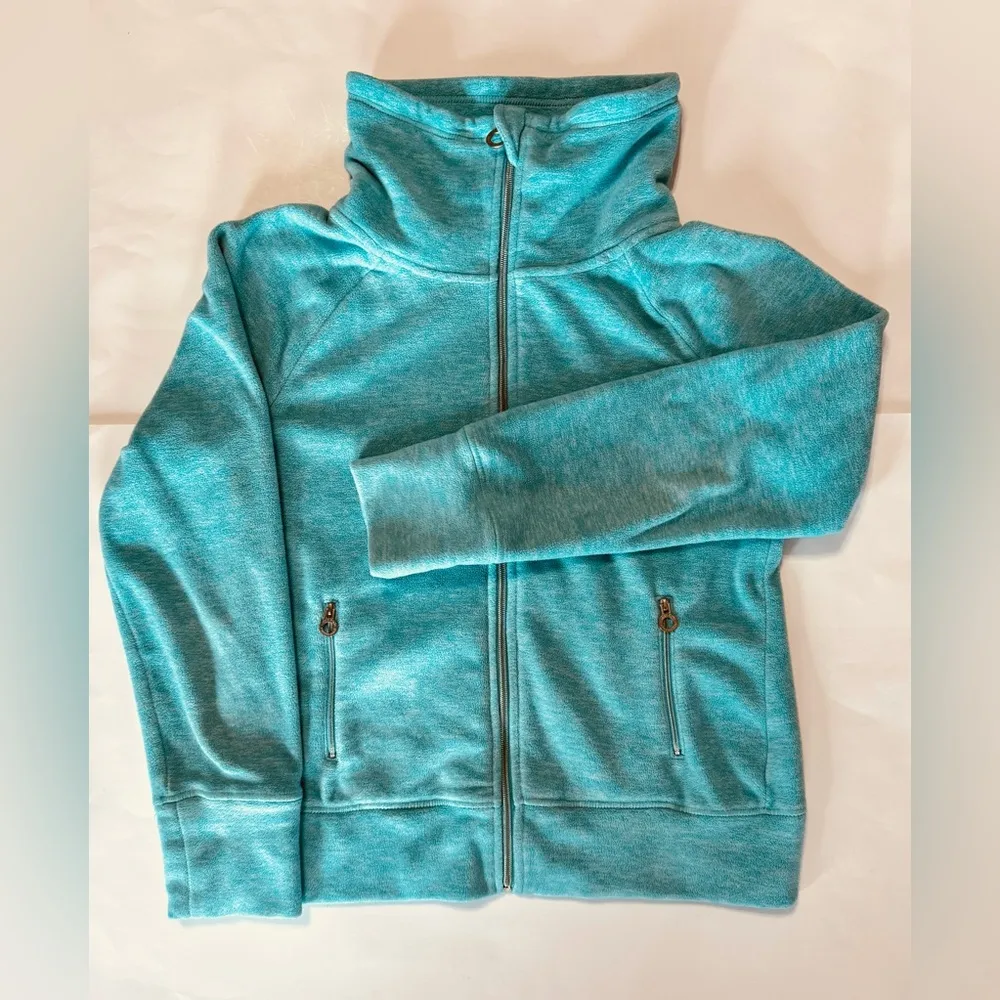 Calvin Klein Women's Fleece Marl Turquoise Jacket Full Zip Mock Neck, Medium - Image 4