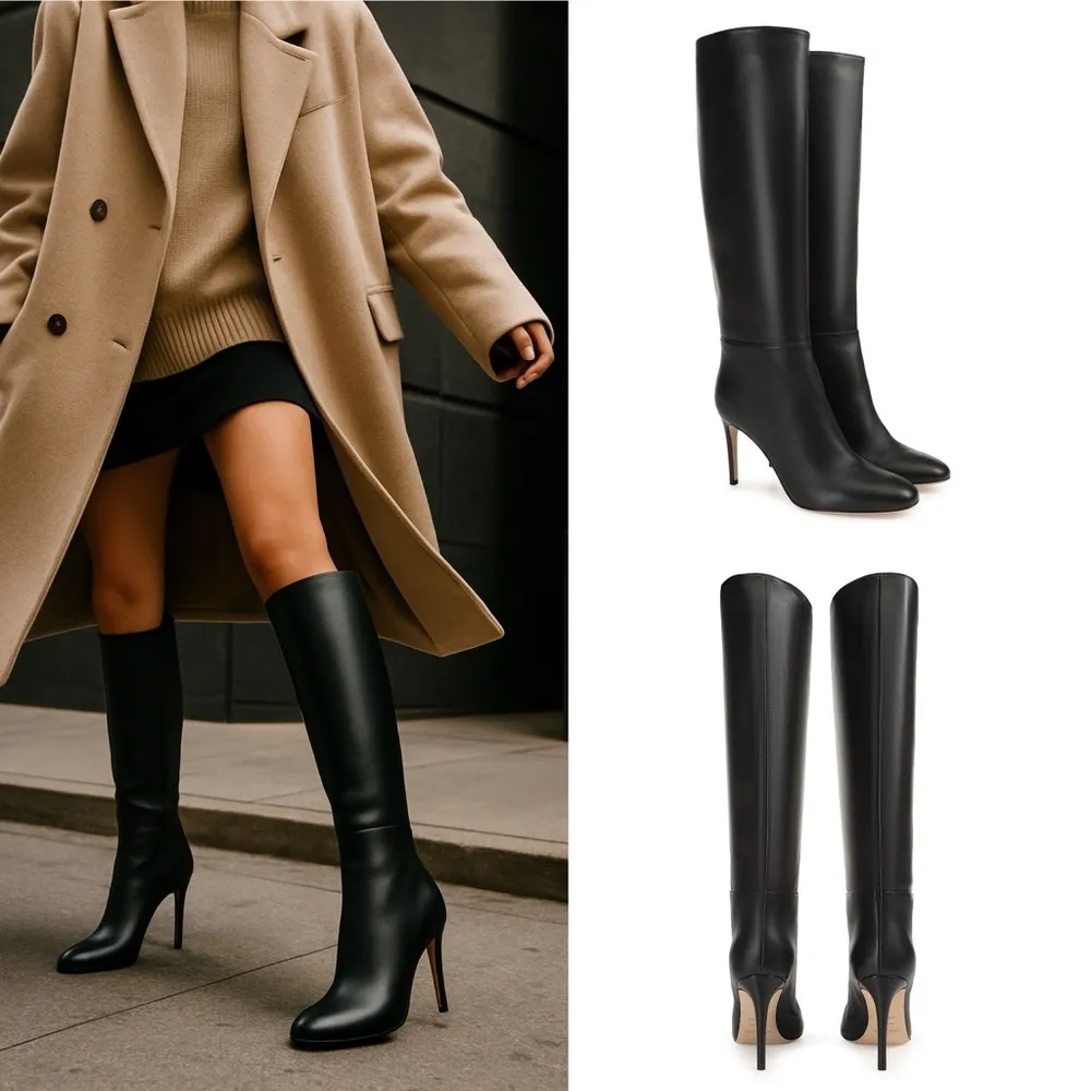 New Sergio Rossi Black Leather Knee High Boots Size 7 - Image 3