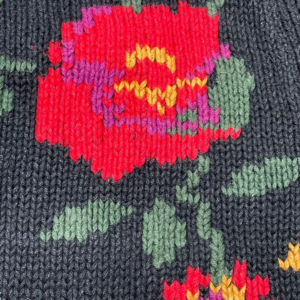 Jones New York Exclusive Hand knit 90s Floral Cotton Blend Cardigan M - Image 3