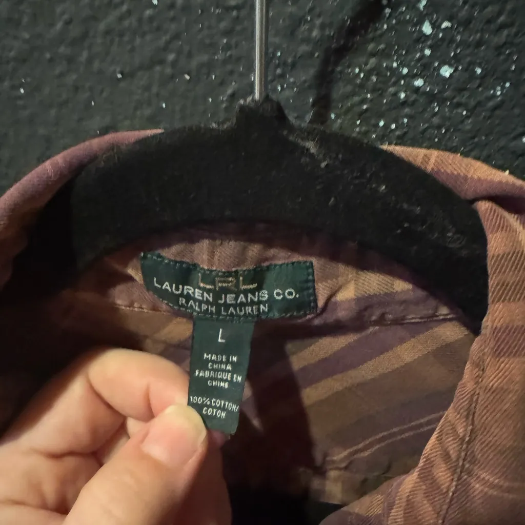 Lauren Jeans Co By Ralph Lauren Brown Purple Plaid Shirt Size Large - Image 2