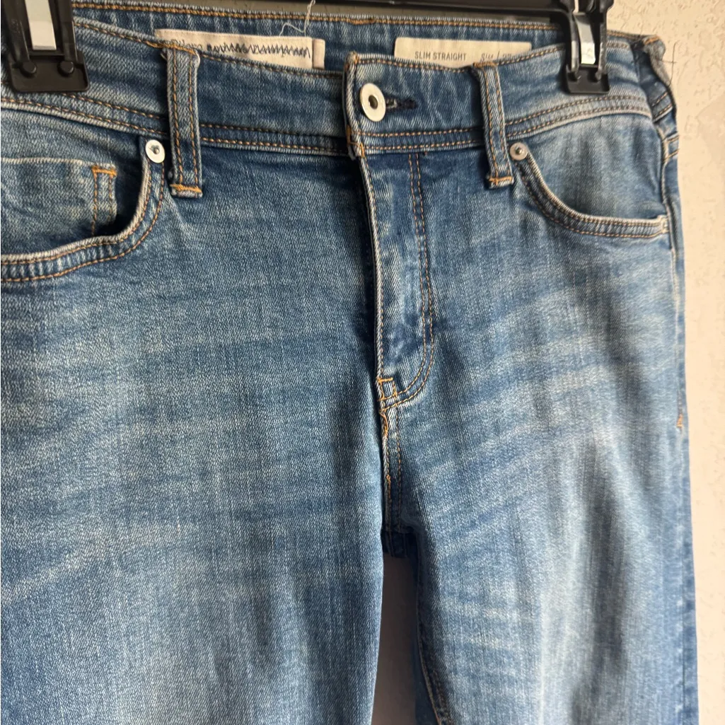 Pilcro and the Letterpress Mid Wash Blue Denim Slim Straight Leg Jean Womens 27 - Image 2