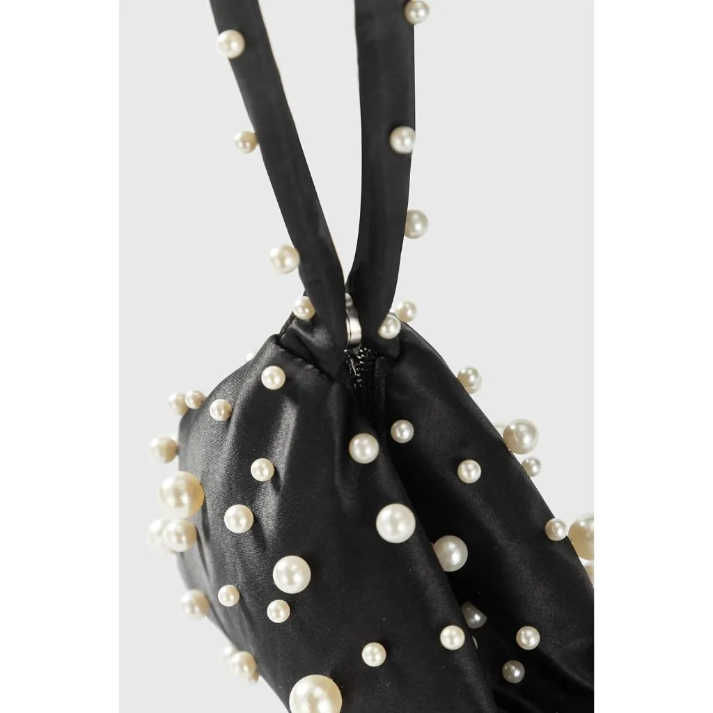 ⚡Women's Black White Satin Fabric Triangle Pearl Wedding Prom Party Clutch Bag - Image 5