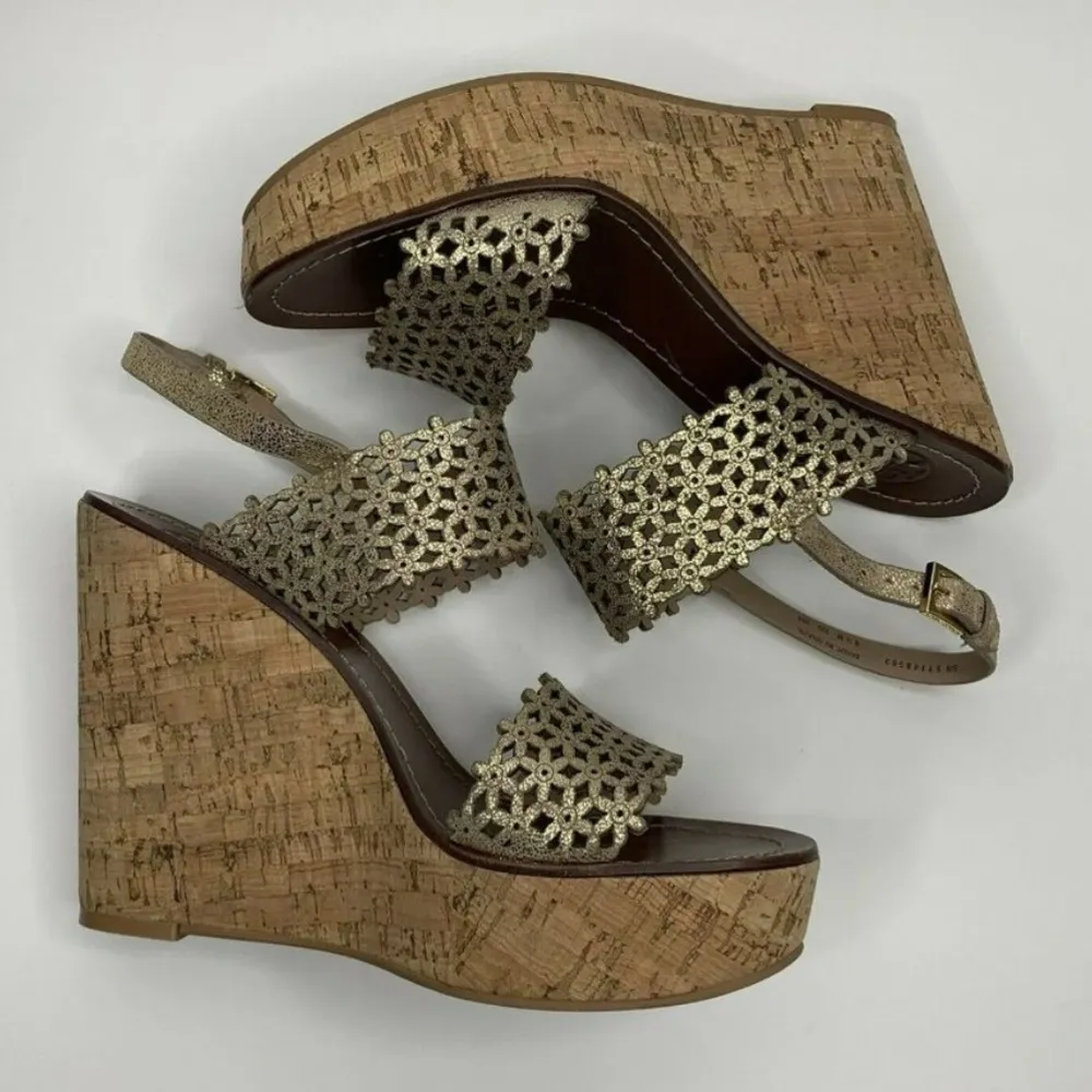 Tory Burch Daisy Floral Perforated Leather Wedge Sandal - Image 5