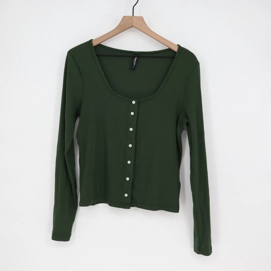 American Giant Women's Luxe Rib Square Neck Cardigan Made In USA Size L Green Size L - Image 2