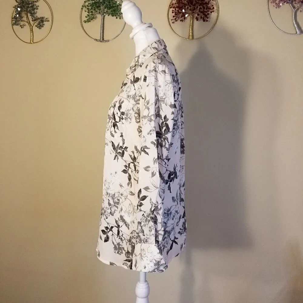 Womens Banana Republic Classic Fit Pink Gray Floral Long Sleeve Button Down XS - Image 2