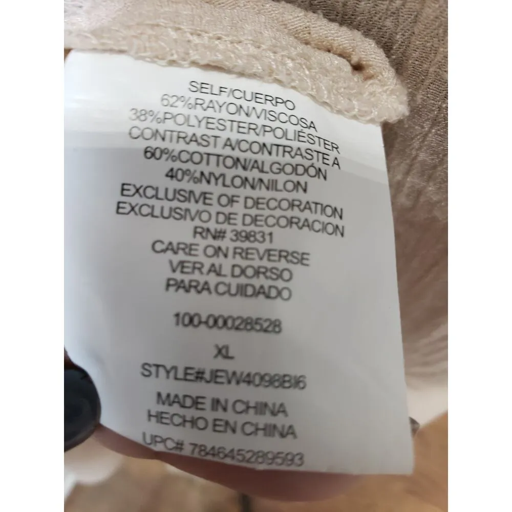 Jolt Top Blouse Women's XL Beige Floral Lace Overlay Rayon Long Sleeve V Neck - Image 6