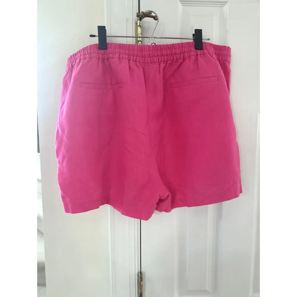 J.Crew Hot Pink Linen Blend Elastic Waist Pull On Shorts Size XXL - Image 3